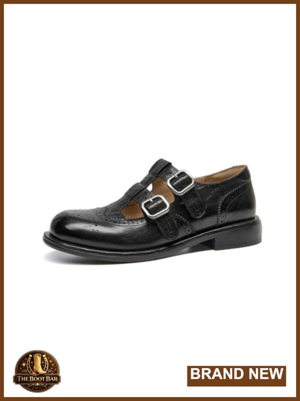Leather T-Strap Mary Jane Oxford Brogue Flats Low Block Heel